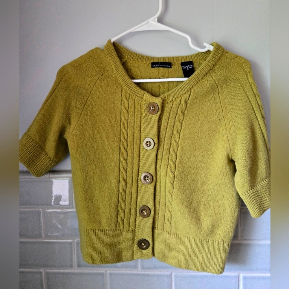 MODA Intl Cable Knit Short Sleeve Cropped Cardigan - Spring Green